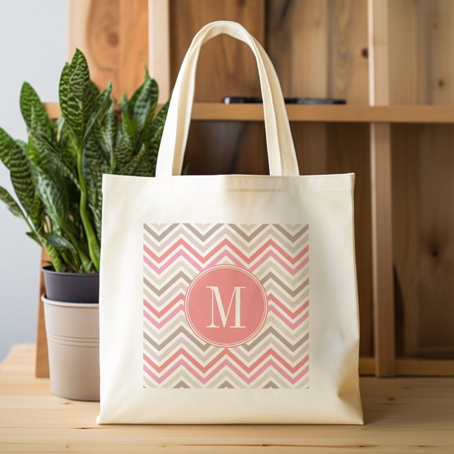 Sorbet Chevrons mit Triple Monogrammen Tragetasche (Personalized tote bag with chevrons and monogram)