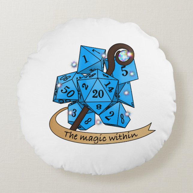 Sorcerer Dice Design Rundes Kissen (Vorderseite)