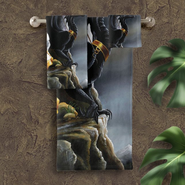 Sorceres Black Dragon Fantasy White Badhandtuch Set (Von Creator hochgeladen)