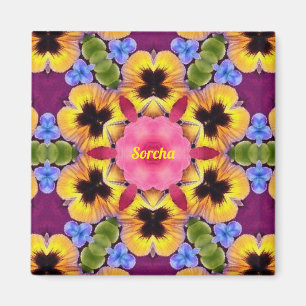 SORCHA ~ Abstrakte Pansy ~ Rosa Blau Lila Gelb Magnet