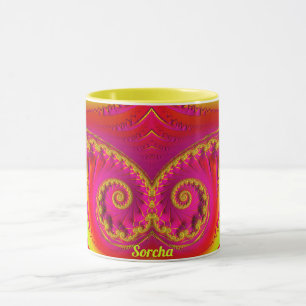 SORCHA ~ HOT CRAZY 3D Fraktal ~ Rosa Rosa Gelb Tasse
