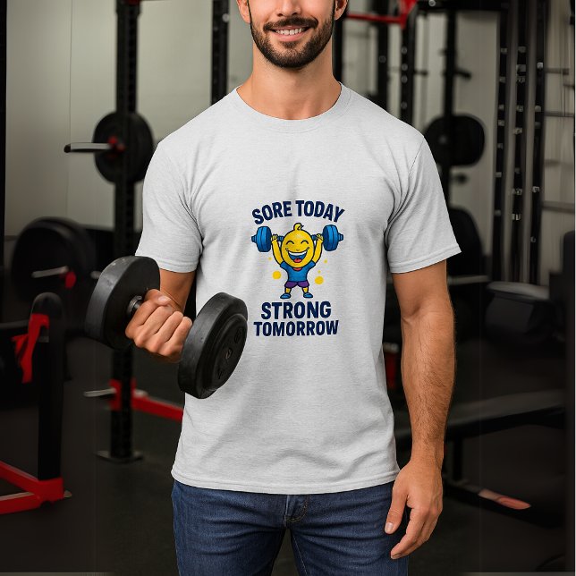 Sore Today Strong Tomorrow Funny Gym Workout Motiv T-Shirt (Von Creator hochgeladen)