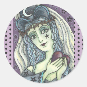 SORGE, GOTH WITCH HERZSTÖRUNGEN RUNDGESCHOSS RUNDER AUFKLEBER
