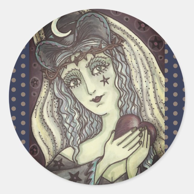 SORGE, GOTH WITCH HERZSTÖRUNGEN RUNDGESCHOSS RUNDER AUFKLEBER (Vorderseite)