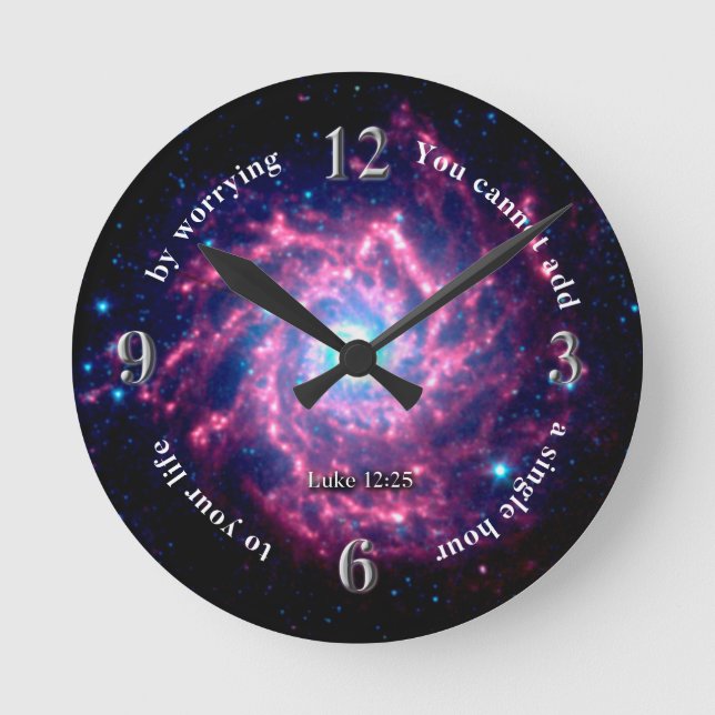 Sorgen Sie sich nicht - Luke-12:25 Runde Wanduhr (Vorderseite)