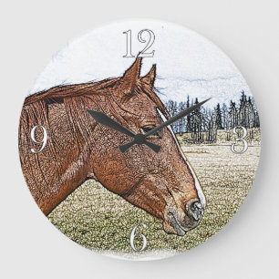 Sorrel Pferde Portrait Equine Art Illustration Große Wanduhr