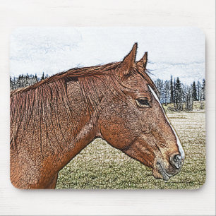 Sorrel Pferde Portrait Equine Art Illustration Mousepad