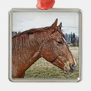 Sorrel Pferde Portrait Equine Art Illustration Silbernes Ornament