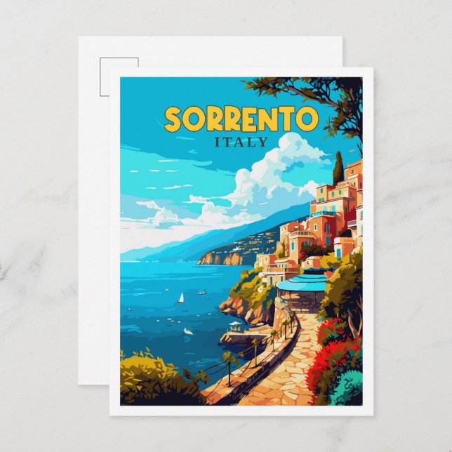 Sorrento Italien Vintage Illustration Postkarte (Vorne/Hinten)