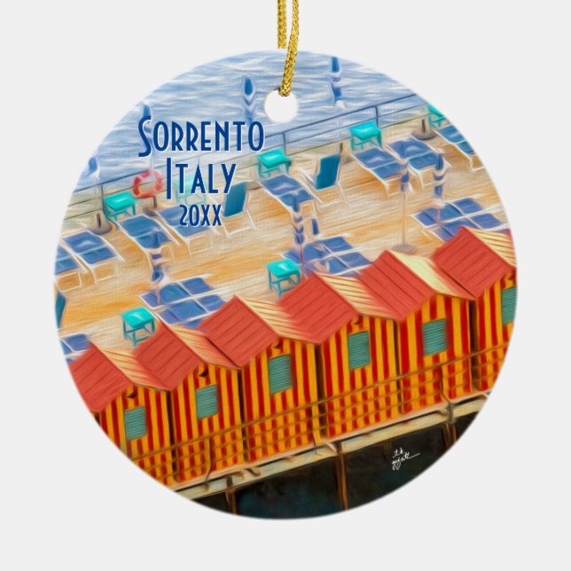 Sorrento Italy Beach Cabanas Ihr Foto Keramik Ornament (Vorne)