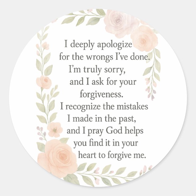 Sorry/Apology\ Forgiveness Floral Runder Aufkleber (Vorderseite)