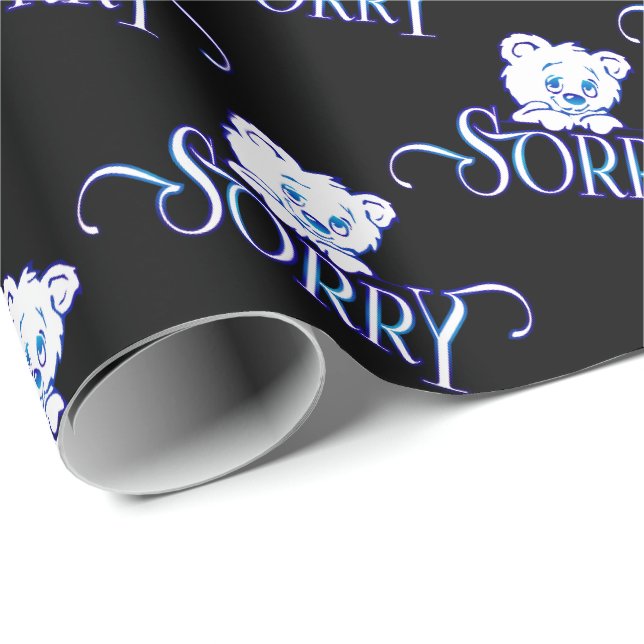 SORRY EYES BEAR AUF SCHWARZ GESCHENKPAPIER (Rolleneckpunkt)