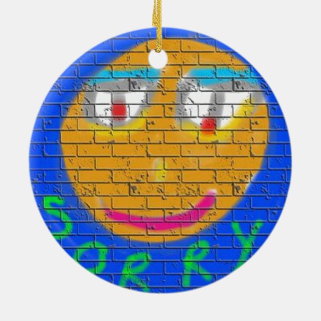 Sorry Graffiti, Art Sad Face, Sadness Regret Keramik Ornament (Hinten)