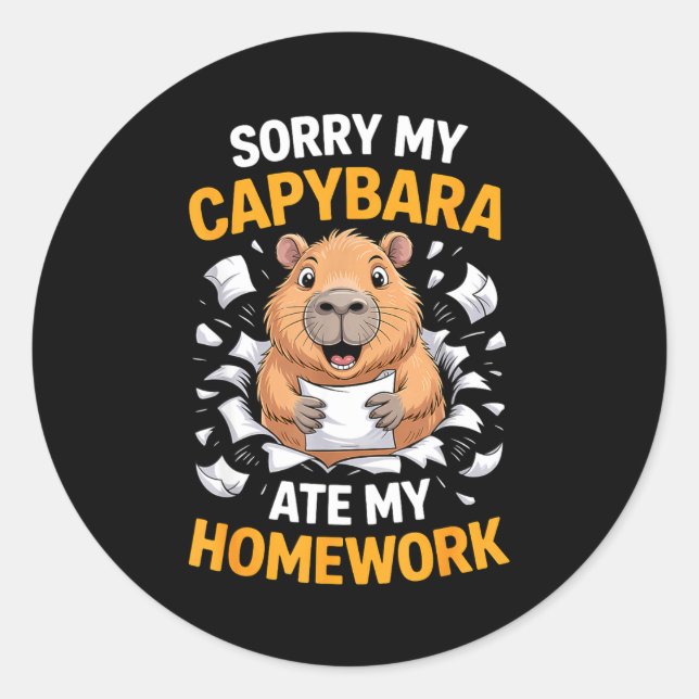Sorry My Capybara Ate My Homework Funny Rodent  Runder Aufkleber (Vorderseite)
