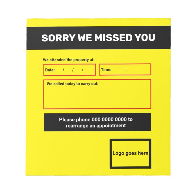 'Sorry, we missing you'notepad design Notizblock (Vorderseite)