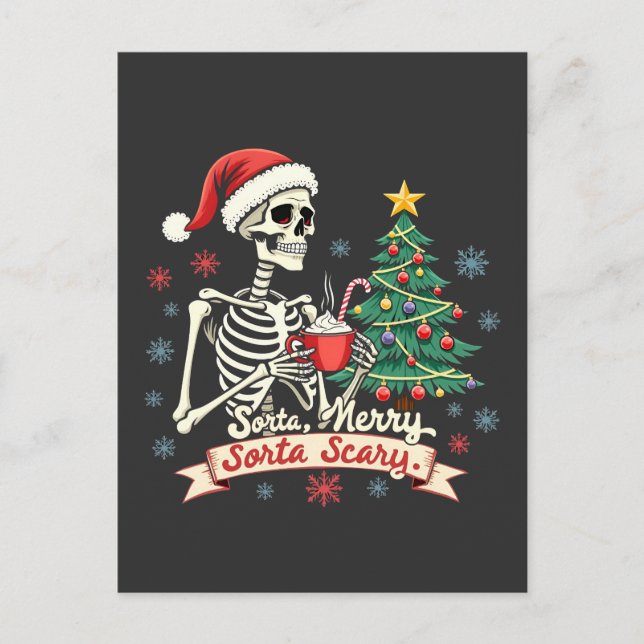 Sorta Merry Sorta Beängstigend Spooky Skeleton Xma Postkarte (Vorderseite)