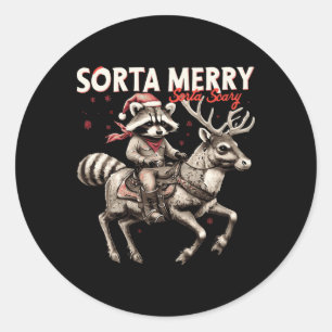 Sorta Merry Sorta Beängstigend Weihnachten Raccoon Runder Aufkleber