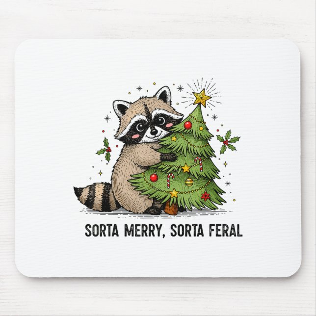 Sorta Merry Sorta Feral Christmas Raccoon Trash Pa Mousepad (Vorne)