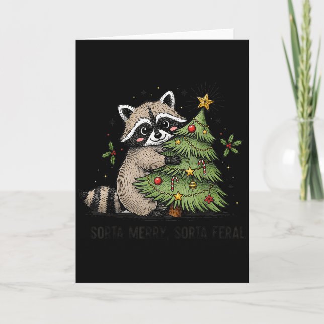 Sorta Merry Sorta Feral Funny Xmas Raccoon Cute An Karte (Vorderseite)