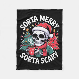 Sorta Merry Sorta Y Skeleton With Santa Hat  Fleecedecke