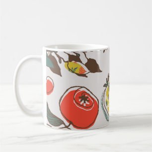 Sortierte Früchte, farbenfrohe, nahtlose Muster. Kaffeetasse