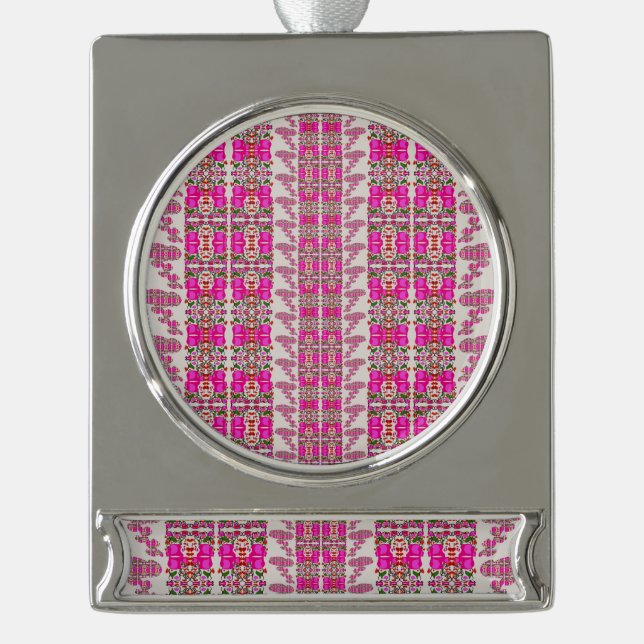 Sortierte Rosenblüten Banner-Ornament Silber (Vorderseite)
