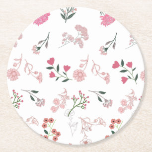 Sortierte zarte Blume in Musterdruck Runder Pappuntersetzer