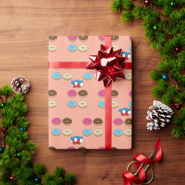 Sortiertes Donuts- und Ballonmuster Geschenkpapier (Feiertagsgeschenk)