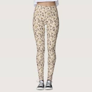 Sortiertes Gold BlätterRpt Ptn brüniert Creme Leggings