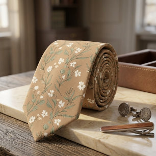 Soße Wildblume Zarte Weiße Blüten & Blätter Krawatte