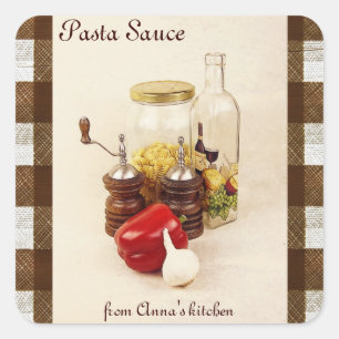 Soßeaufkleber der Teigwaren, des roten Pfeffers, Quadratischer Aufkleber