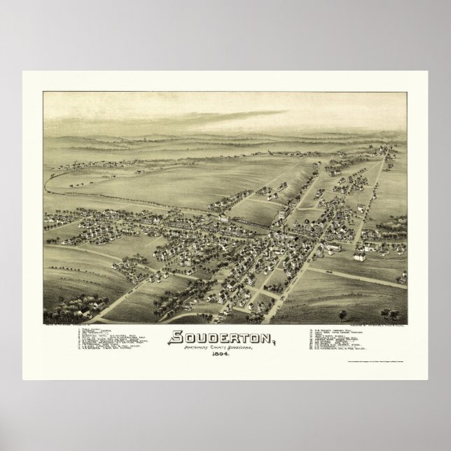 Souderton, PA Panoramic Map - 1894 Poster (Vorne)