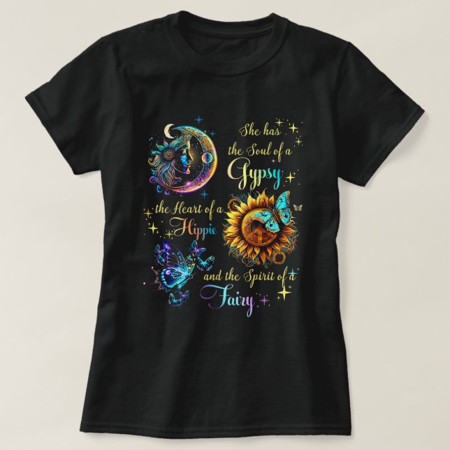 Soul einer Sinti und Roma im Herzen einer Hippie-F T-Shirt (Design vorne)