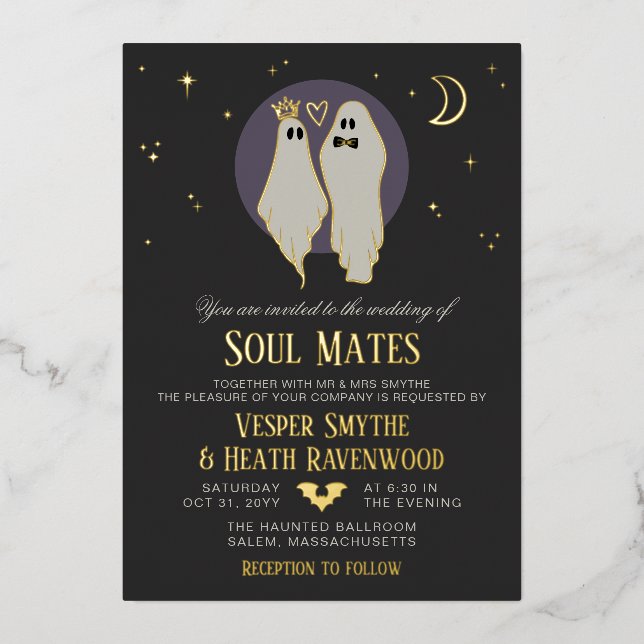 Soul Mates Halloween Haunted Ghost Wedding Folieneinladung (Vorderseite)