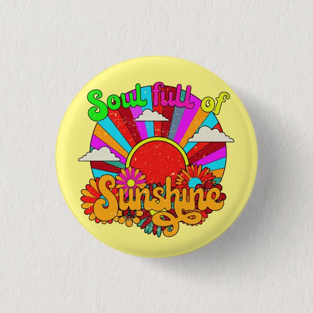 Soul mit Sonnenschein - farbenfrohe Retrosonne Button (Vorderseite)