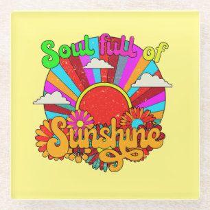 Soul mit Sonnenschein - farbenfrohe Retrosonne Glasuntersetzer