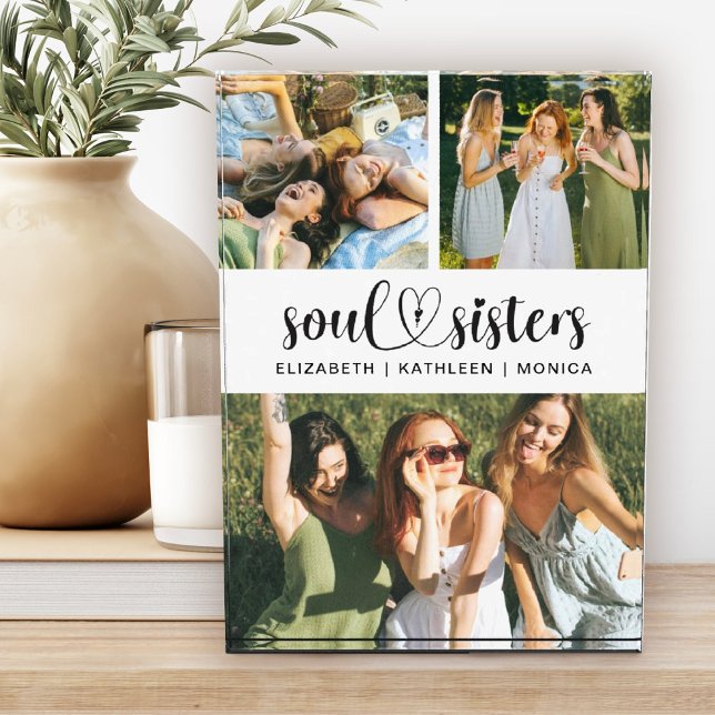 Soul Sisters Friends Script Collage Block (A pretty soul sisters photo keepsake block. Personalize with your photos and names.)