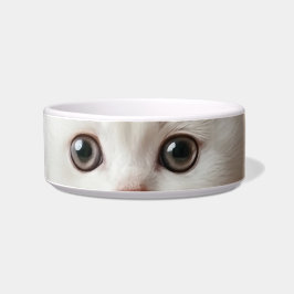 Soulful Stare: Minimalist White Kitten Ceramic Napf