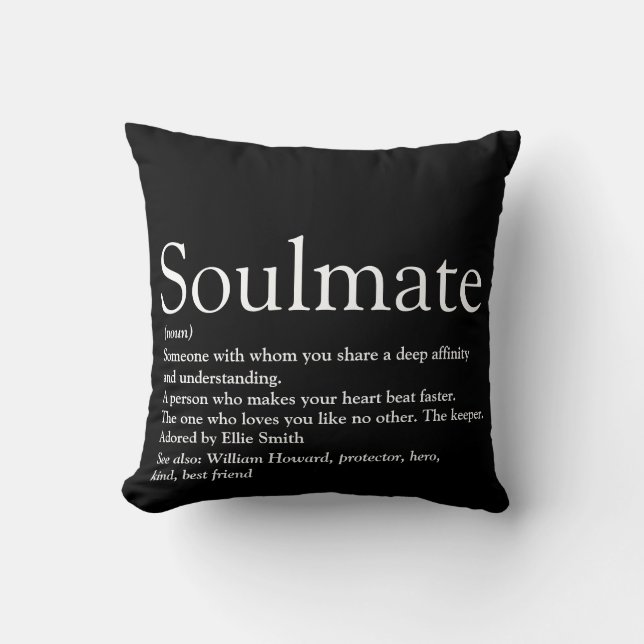 Soulmate Definition Schwarz und Weiß Spaß Kissen (Vorderseite)