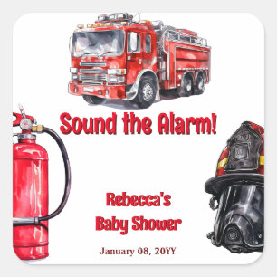 Sound der Red Fire Truck Boy Baby Dusche Quadratischer Aufkleber