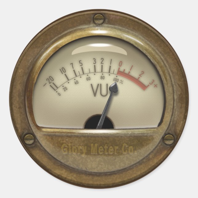 Sound Engineer & DJ Steampunk VU Meter Design Runder Aufkleber (Vorderseite)