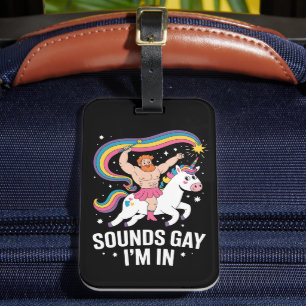 Sound Gay ich bin in Man trage Rock Unicorn LGBTQ Gepäckanhänger