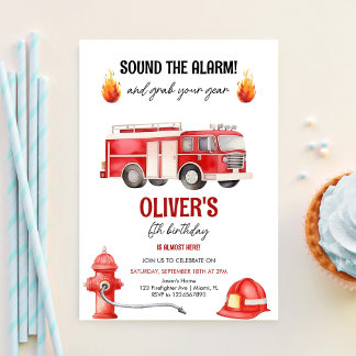 Sound The Alarm Boys Fireruck Geburtstag Einladung