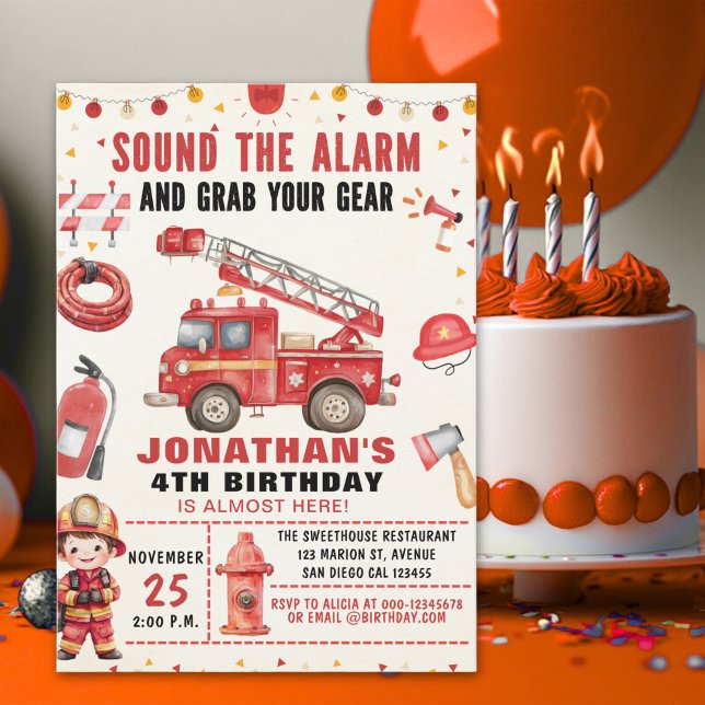 Sound the Alarm! Firefighter Birthday for Boys Einladung (Von Creator hochgeladen)