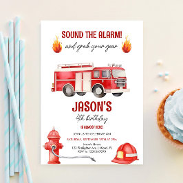 Sound The Alarm Firetruck Boys 4. Geburtstag Einladung