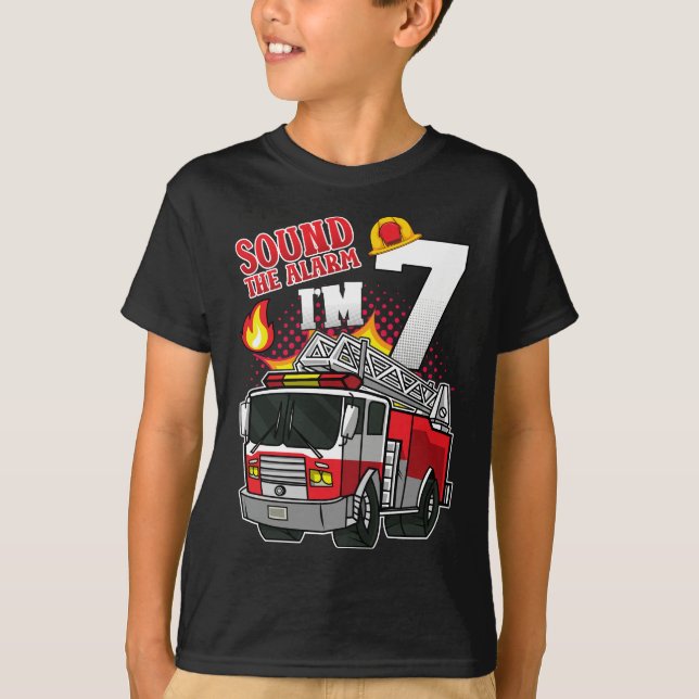 Sound The Alarm Ich bin 7 Firefighter Boy T-Shirt (Vorderseite)