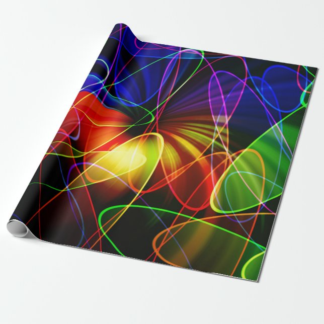 Soundwaves Neon-Fraktal Geschenkpapier (Ungerollt)