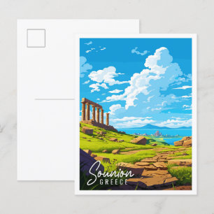 Sounion Griechenland Vintage-Reiseillustration Postkarte