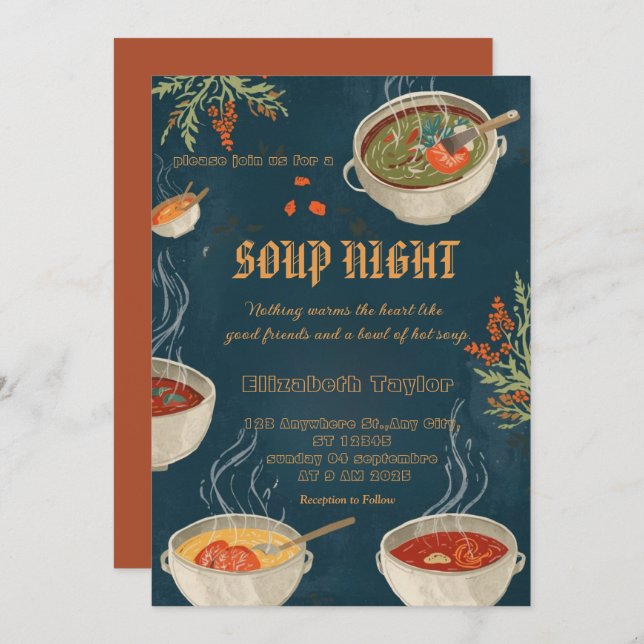 Soup Night Dinner Party Invitations Einladung (Vorne/Hinten)