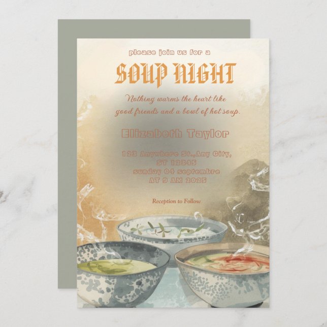 Soup Night Dinner Party Invitations Einladung (Vorne/Hinten)